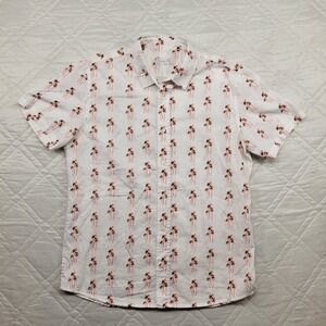 Cotton & Co white button front short sleeve shirt w/ palm tree design size M